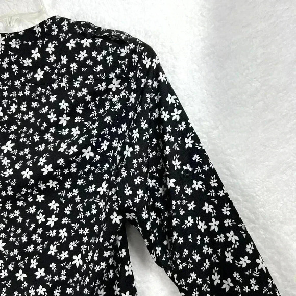 Calvin Klein Womens Blouse S Black White Floral Button Down Top Career Business - Picture 9 of 13